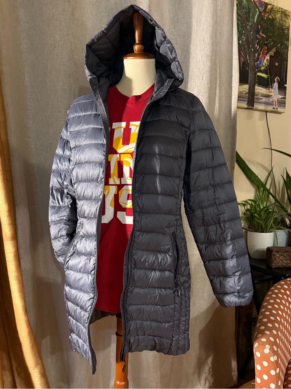 Packable Duck Down Hooded Puffer Coat - Gray